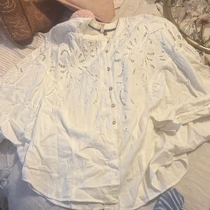 Anthropologie White Eyelet Button-Up Blouse